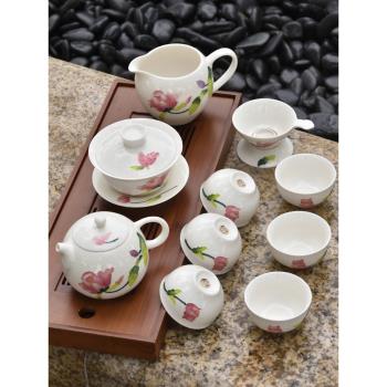 手繪功夫茶具套裝輕奢高檔家用蓋碗白瓷滿堂春茶壺西施壺中式女士