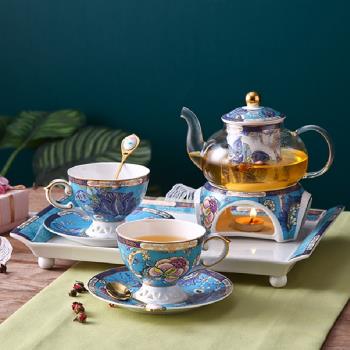 歐式下午茶茶具花果茶杯家用陶瓷水果玻璃蠟燭加熱花茶壺組合套裝