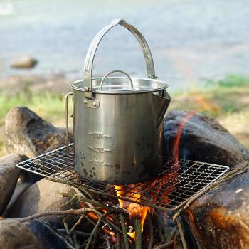 戶外便攜式折疊燒水壺不銹鋼野餐炊具水壺1.2L野營咖啡壺茶壺吊鍋