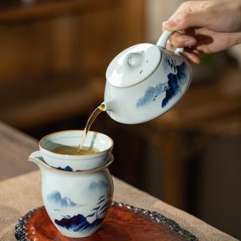 景德鎮石瓢壺手工茶壺泡茶家用陶瓷功夫茶具套裝大容量青花瓷單壺