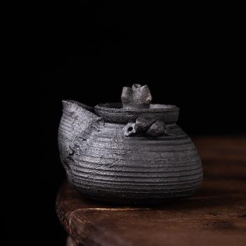 手作巖礦寶瓶壺日式純手工功夫泡茶器家用小茶壺粗陶復古手抓單壺