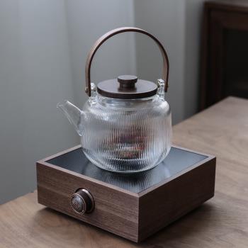 小型胡桃木電陶爐煮茶器雙內膽玻璃煮茶壺大號燒水壺黑白茶全自動