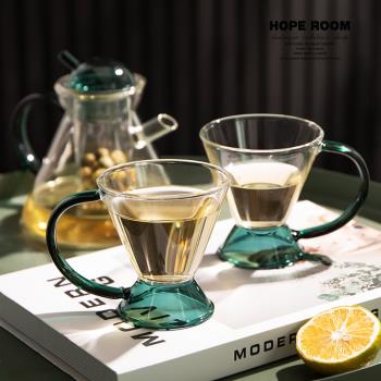 丹麥北歐煮茶花茶壺創意ins耐高溫玻璃復古套裝琥珀色綠色咖啡壺