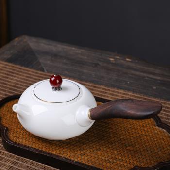 羊脂玉復古茶壺陶瓷茶具泡茶壺汝瓷手工可養大號單壺家用官窯開片