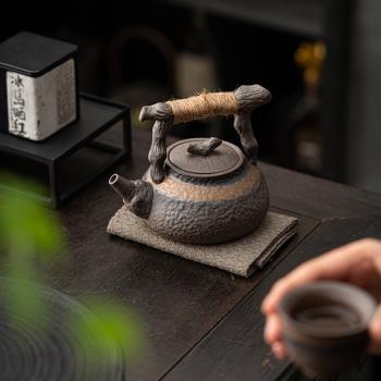陶瓷復古泡茶器家用單壺茶水壺日式功夫茶具編繩仿古茶壺提梁煮壺