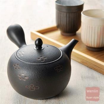 日本進口常滑燒名家純手工壺春秋黑泥和松皮朱木茶壺泡茶壺側把壺