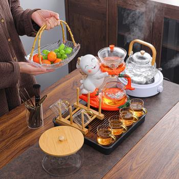 懶人泡茶神器玻璃全自動茶具套裝家用輕奢高檔創意磁吸功夫泡茶壺
