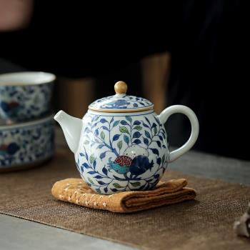 景德鎮復古青花滿彩福壽功夫茶具壺承家用陶瓷小號泡茶壺花茶單壺
