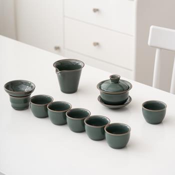 整套高檔哥窯茶具家用辦公室會客陶瓷中式功夫泡茶壺蓋碗茶杯套裝