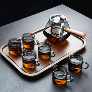 煙灰色玻璃側把壺茶具套裝家用客廳茶杯茶壺茶水分離泡茶器托盤