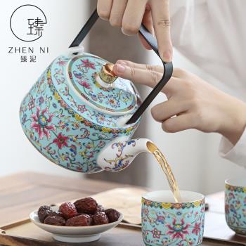 臻泥琺瑯彩陶瓷茶壺家用功夫茶具提梁壺帶過濾內膽大號容量泡茶壺