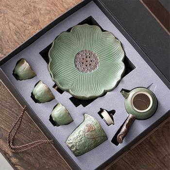 創意日式功夫茶具套裝家用陶瓷茶杯茶壺粗陶簡約便攜旅行一壺三杯