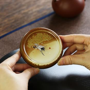 景德鎮手繪窯變蓋置復古陶瓷茶壺蓋托創意杯托擱置功夫茶具茶配件