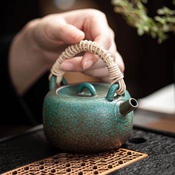 復古茶壺泡茶家用提梁壺大容量陶瓷側把壺單壺過濾沖茶器中式茶具