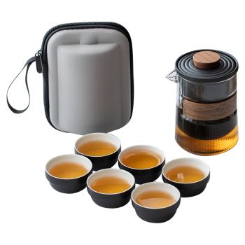 一壺六杯玻璃旅行茶具便攜式快客杯套裝隨身包戶外功夫茶杯泡茶壺