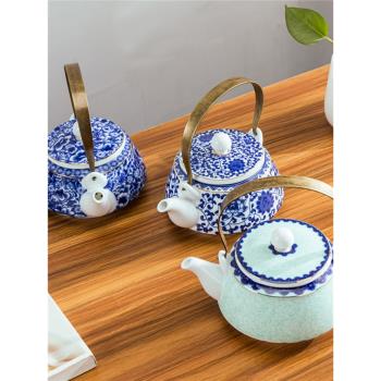 陶瓷茶壺小號提梁壺家用冷水壺日式小清新耐高溫泡茶器單壺涼水壺