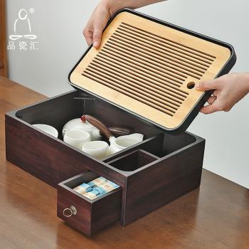 茶盤多功能收納盒日式干泡茶臺家用功夫茶具套裝茶壺茶海托盤竹制