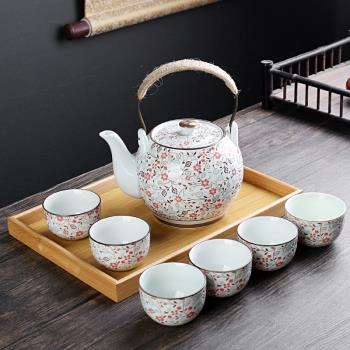 陶瓷茶具套裝輕奢泡茶壺茶杯酒店茶樓大容量家用提梁壺簡約帶托盤
