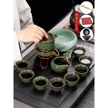 茶具套裝家用功夫茶杯客廳懶人簡約現代半自動整石磨盤陶瓷泡茶壺