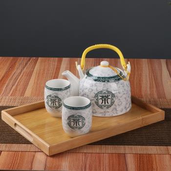 日式青花陶瓷茶具梅花茶壺家用大容量泡茶壺提梁單壺整套一壺兩杯