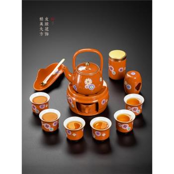 陶福氣 功夫茶具套裝 陶瓷酒精溫茶壺賞茶器蓋置茶具一套家用茶盞