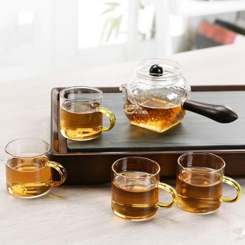 家用玻璃茶具耐熱泡側把茶壺錘紋蓋碗透明功夫茶杯客廳小花茶品茗