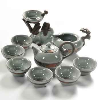 天青哥窯茶壺茶具套裝陶瓷功夫茶杯家用茶老頭君子蘭蓋碗開片茶漏