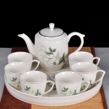 帶托盤茶壺茶杯整套陶瓷茶具套裝8件套花草茶具家用中式一壺六杯