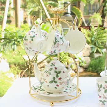野草莓骨瓷茶杯咖啡杯英式紅茶杯子茶壺盤子歐式陶瓷茶具咖啡具
