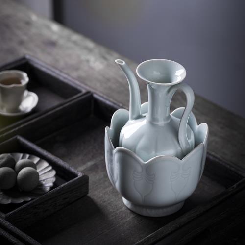 宋代瓜棱茶壺點茶壺湖田窯影青雕刻執壺溫酒器景德鎮傳統酒壺套裝|家用