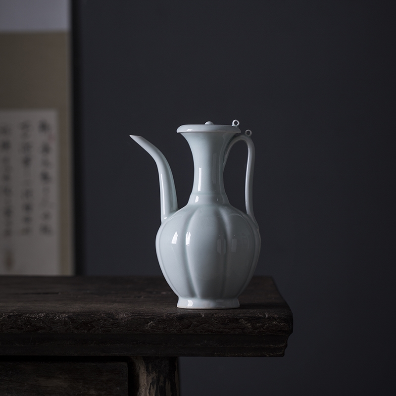 宋代瓜棱茶壺點茶壺湖田窯影青雕刻執壺溫酒器景德鎮傳統酒壺套裝|家用