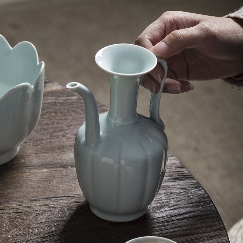 宋代瓜棱茶壺點茶壺湖田窯影青雕刻執壺溫酒器景德鎮傳統酒壺套裝|家用