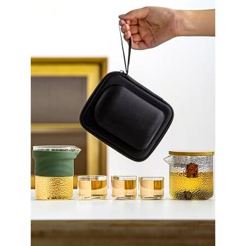 玻璃旅行茶具便攜式快客杯一壺三杯隨身包套裝戶外功夫茶杯泡茶壺