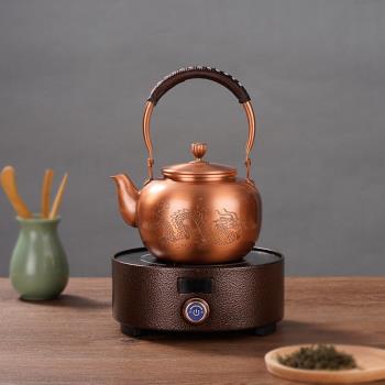 尚千客銅壺燒水壺手工純紫銅泡茶壺復古煮水壺側把銅茶壺功夫茶具