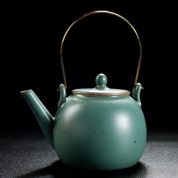 舊望格青色陶瓷提梁壺復古日式家用溫茶煮茶壺功夫茶具陶土泡茶器