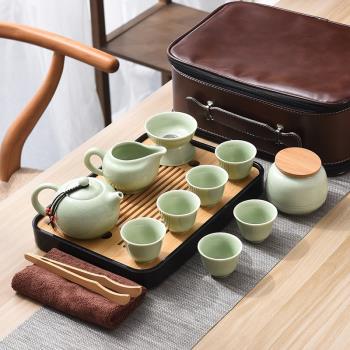 便攜式旅行陶瓷功夫茶具小套裝戶外旅游家用簡約一壺六杯側把茶壺