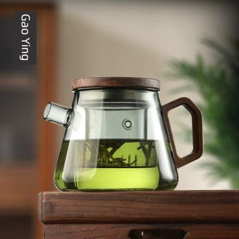 木柄玻璃茶壺單壺家用茶水分離紅茶泡茶杯加厚耐高溫可加熱煮茶器