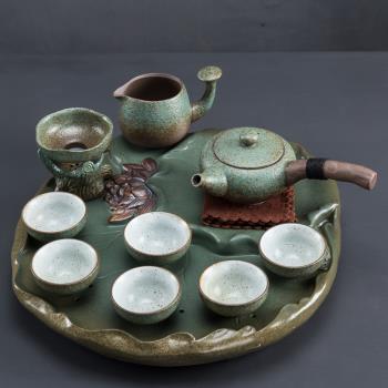 禪意功夫茶具套裝陶瓷茶盤蓄水茶壺茶杯蓋碗家用簡約茶具茶道粗陶