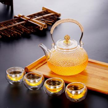 圍爐煮茶炭火燒水錘紋煮茶壺電陶爐專用燒水壺銅把玻璃提樑壺茶壺
