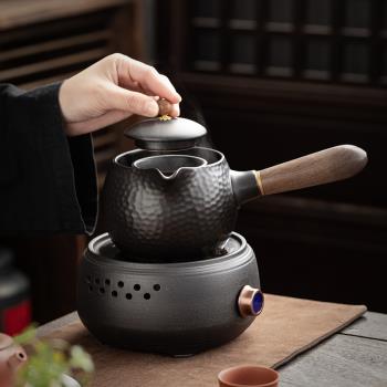 日式側把壺電陶爐套裝家用 陶瓷復古風煮茶器 功夫茶具黑茶泡茶壺