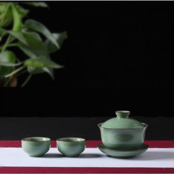淘青瓷功夫茶具 茶盤茶壺蓋碗茶杯茶葉罐茶道配件陶瓷茶具套裝