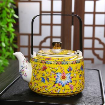 德化琺瑯彩陶瓷茶壺家用宮廷風大號提梁壺泡茶壺單壺客廳茶具套裝