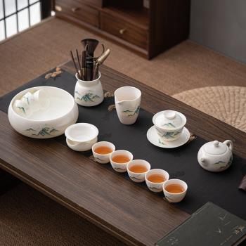 羊脂玉高檔功夫茶具家用辦公室德化白瓷茶壺茶杯蓋碗整套千里江山