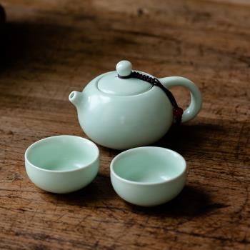 日式定窯茶壺茶杯陶瓷一壺二杯茶具套裝小號簡約竹制茶盤功夫茶具