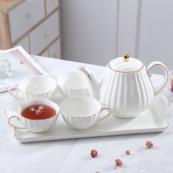 北歐杯子帶託盤陶瓷花茶具英式下午茶水果茶壺簡約咖啡杯套裝輕奢