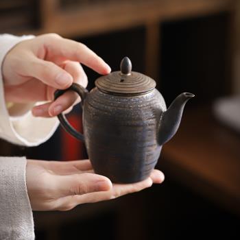 日式鐵銹釉粗陶茶壺沏茶功夫茶具泡茶器創意復古手抓單人茶壺家用