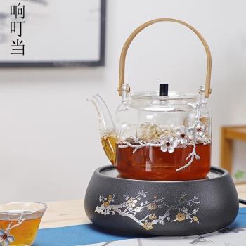 光面玻璃大茶壺耐高溫煮茶器大容量雙內膽煮茶壺可加熱梅花壺加厚