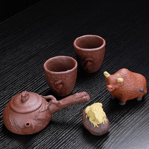紫砂中式復古風功夫茶具手工制作一壺二杯側把茶壺高端輕奢泡茶壺