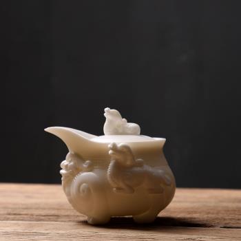 德化玉脂白瓷純手工貔貅手抓茶壺公道辦公室簡約陶瓷家用品茗茶杯