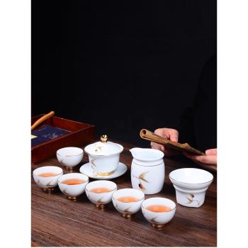 德化白瓷羊脂玉功夫茶具套裝家用陶瓷喝茶杯蓋碗茶壺現代輕奢簡約